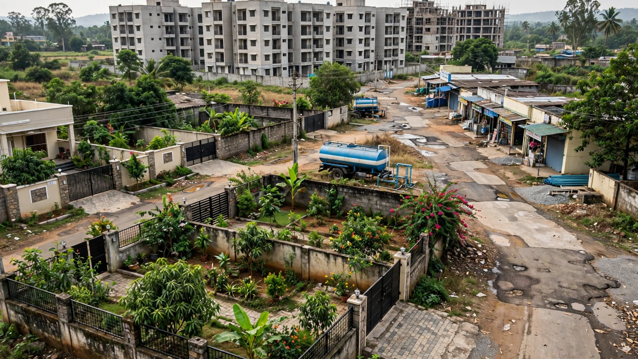 Bagalur villa plots vs apartments thin amenities water tanker road condition