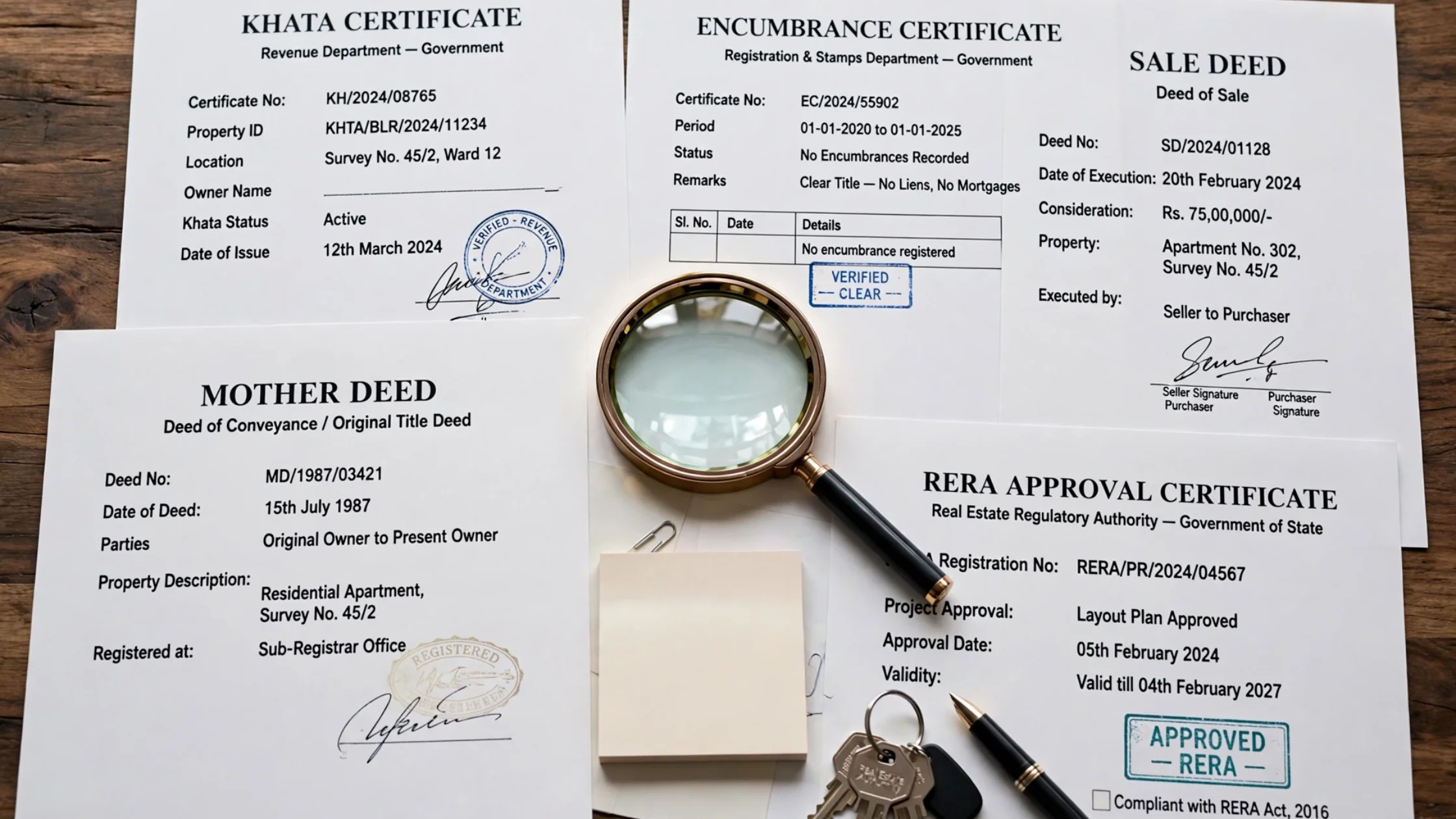 Bangalore property resale documents Khata EC Mother Deed RERA verification