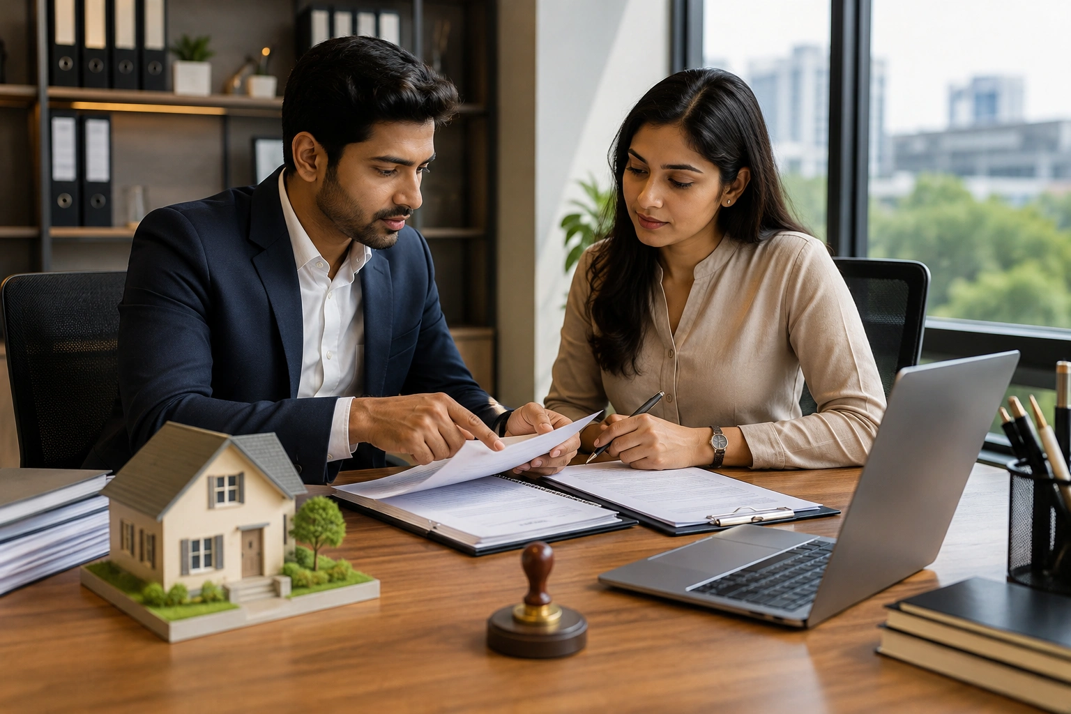 Lawyer verifying property documents