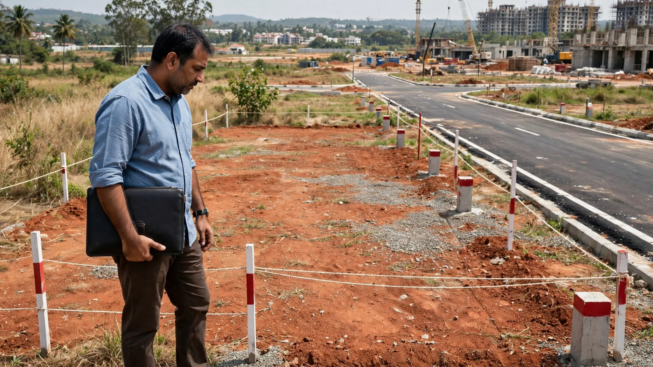 Investor inspecting plot in Bangalore growth corridor