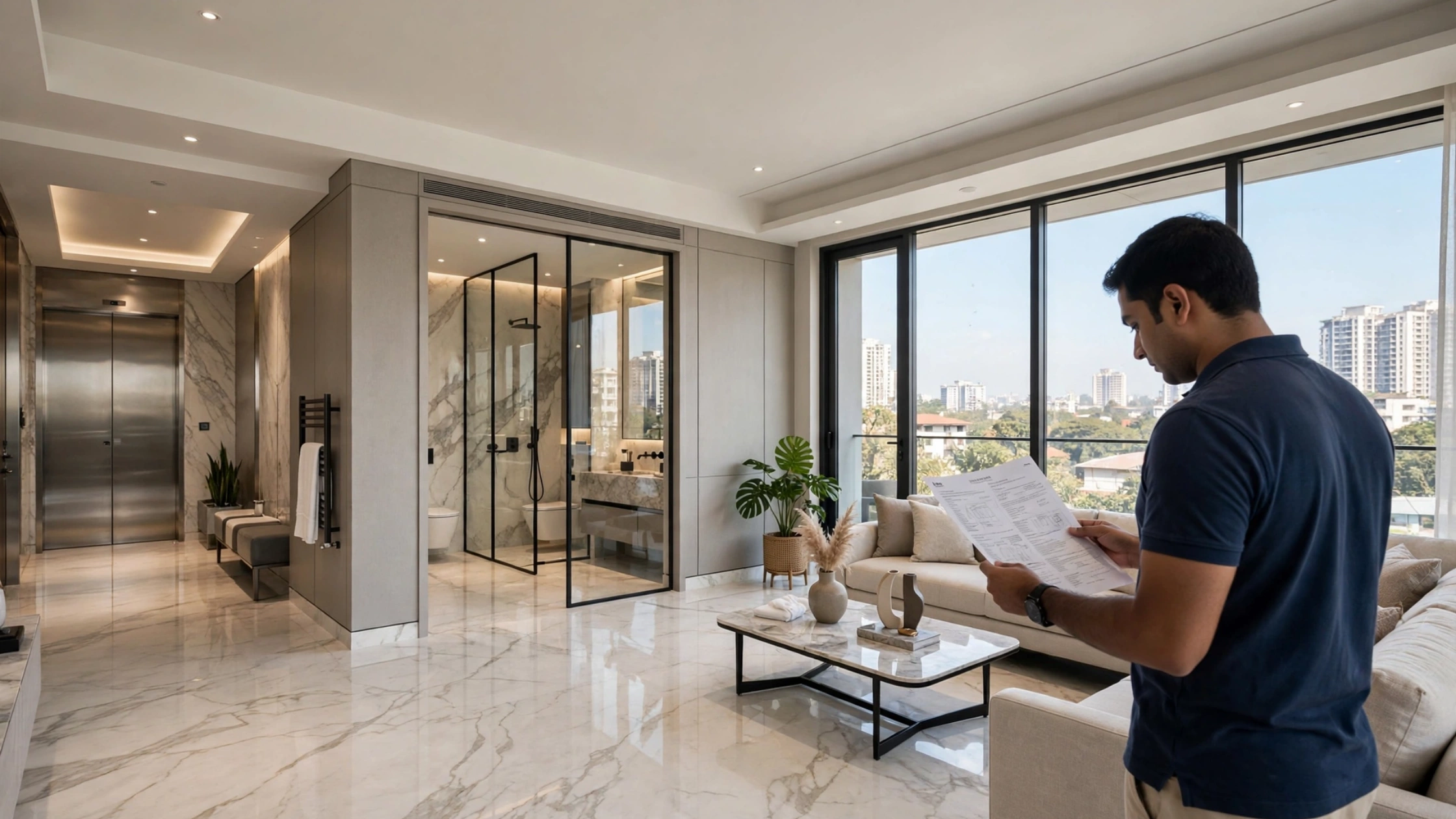 private lift lobby with 2 flats per floor in luxury real estate in Bangalore
