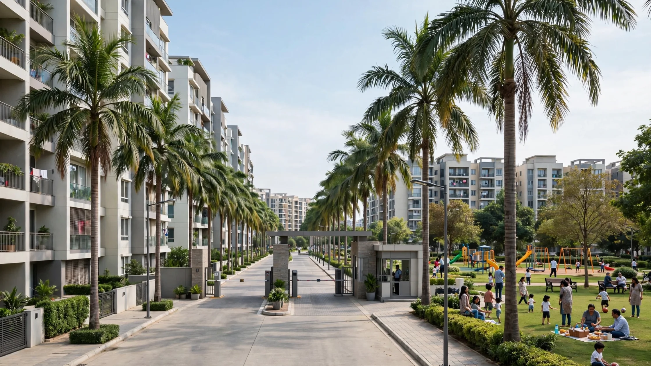 North Bangalore Hebbal Yelahanka wide roads modern apartments family park